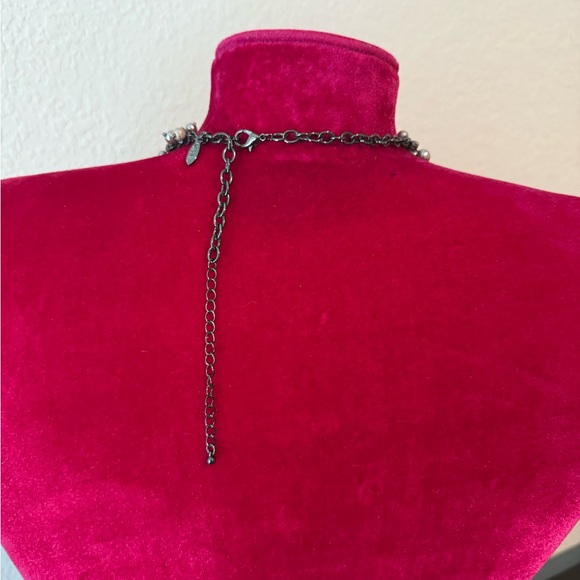 Natasha Couture Silver Pearls and Rhinestones Bib Necklace - Picture 3 of 5